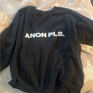 Black "ANON PLS." Graphic Crewneck Sweatshirt